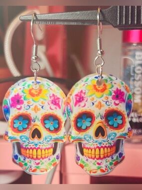 Colorful Resin Sugar Skull Dangle Earrings